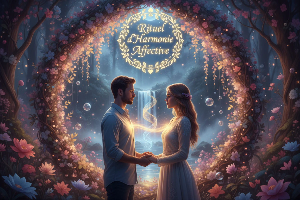 image de deux personnes qui ce retrouve amoureux avec écrit rituel d'harmonie affective